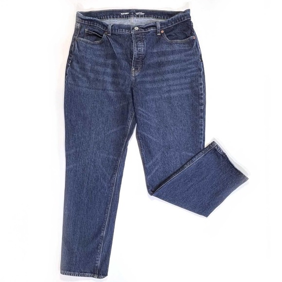 Old Navy High Rise Slouchy Straight Jeans Womens Sz 14 Stretch Button Fly - Picture 1 of 8